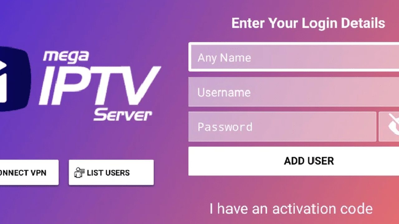 Mega IPTV app screen